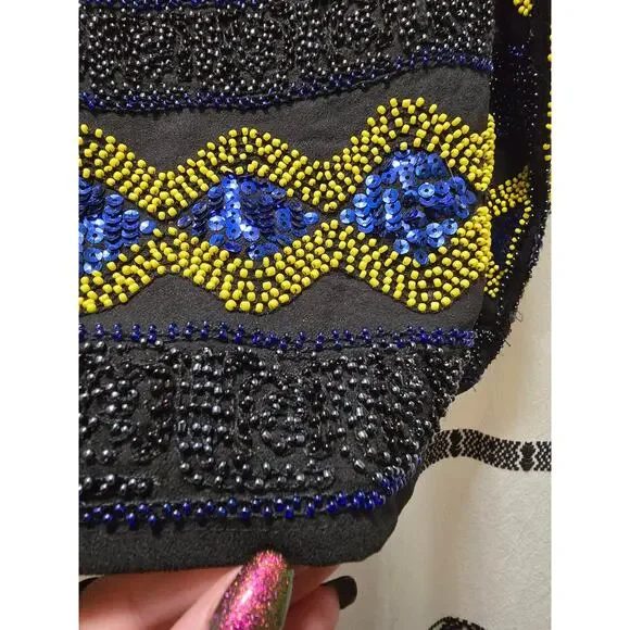 Forever 21 black beaded sequin embellished mini skirt large - Picture 4 of 10